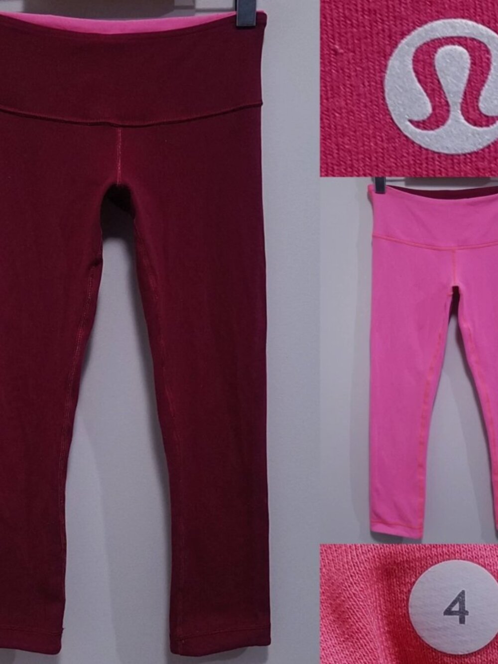 Lululemon Maroon Red Pink Crop Leggings Skinny Reversible Pants Size 4 XS